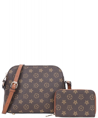 2in1 Printed Crossbody Bag with Wallet Set LY-8232-A BROWN